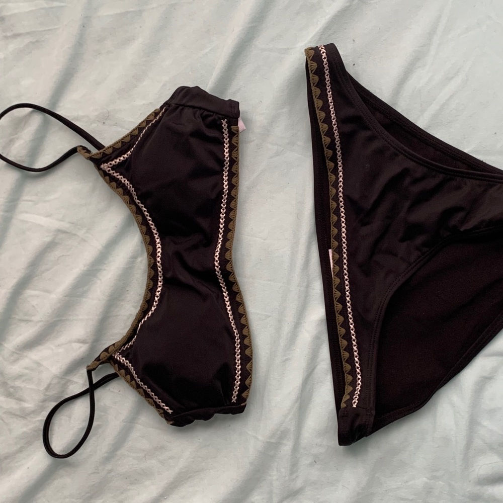 black and olive cheeky bikini set